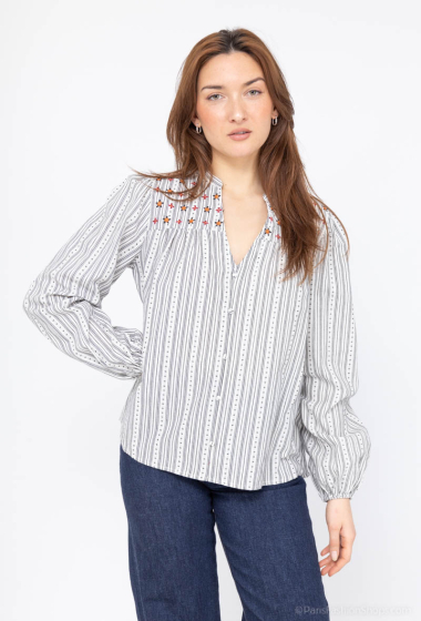 Wholesaler Cherry Paris - Striped cotton blouse with flower embroidery SUSETTE