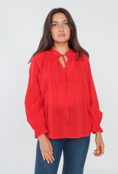 Wholesaler Cherry Paris - Plain cotton blouse with embroidered collar CHEYENNE