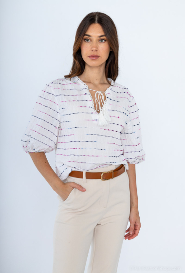 Wholesaler Cherry Paris - ISOBEL embroidered cotton gauze blouse