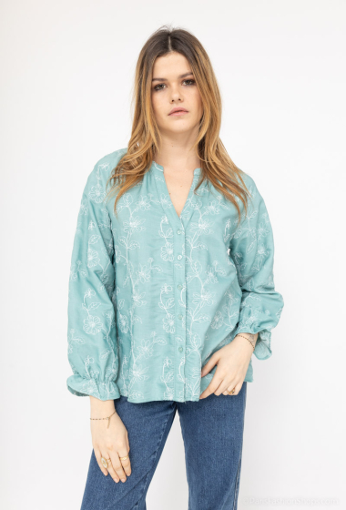 Wholesaler Cherry Paris - AMBROISINE embroidered fluid fabric blouse