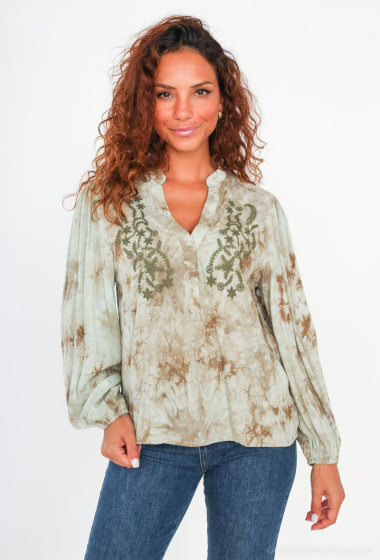 Wholesaler Cherry Paris - Tie-dye printed viscose blouse with RAQUEL embroidery
