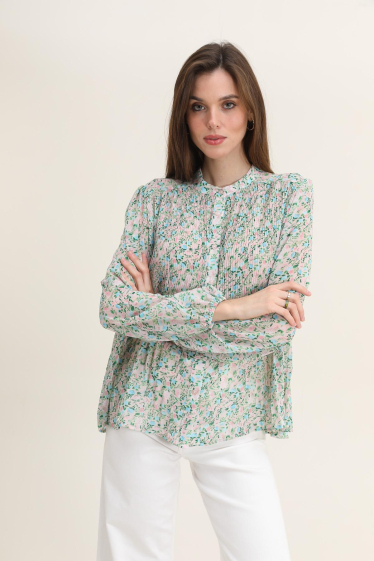 Großhändler Cherry Paris - Fließende, plissierte Bluse mit Blumendruck LYLIANE