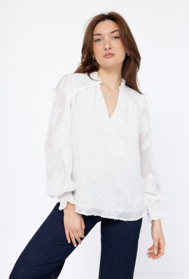 Wholesaler Cherry Paris - Plain flowing blouse with floral design JOLIANNE