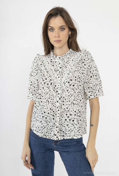 Wholesaler Cherry Paris - Short-sleeved printed blouse with lace ELLY