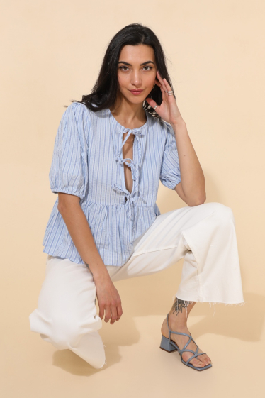 Wholesaler Cherry Paris - Short-sleeved blouse with bows JOYE