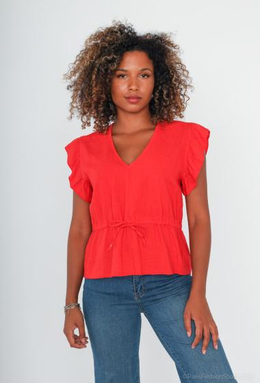 Wholesaler Cherry Paris - V-neck plain linen sleeveless blouse GENNIA
