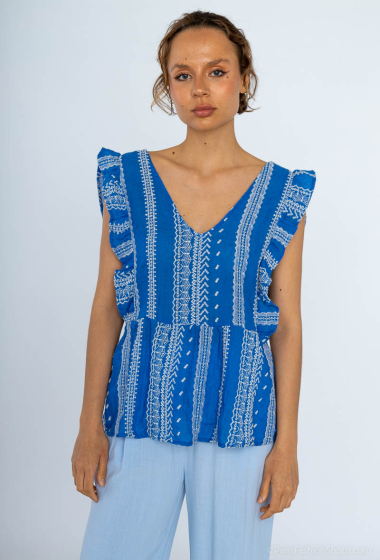 Wholesaler Cherry Paris - IZOLDA embroidered cotton sleeveless blouse