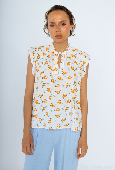 Großhändler Cherry Paris - CARLOTTA Ärmellose Bluse aus bedruckter Baumwolle mit V-Ausschnitt
