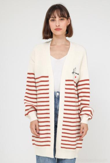 Wholesaler Cherry Paris - Mid-length striped cardigan with ISCIA embroidered inscriptions