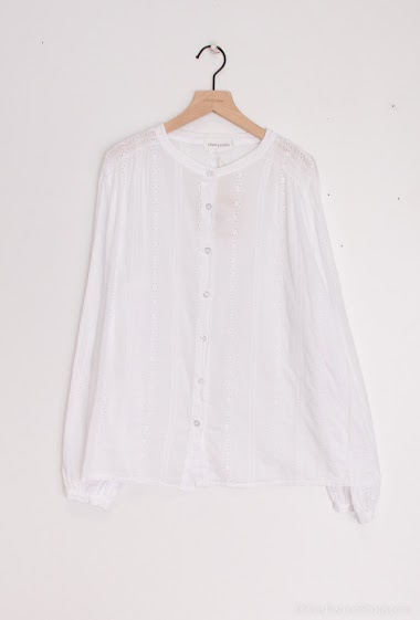 Wholesaler Cherry Paris - Loose plain embroidered cotton shirt ELNORA