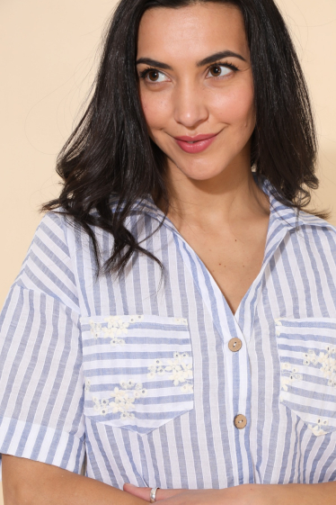 Wholesaler Cherry Paris - CLORIS embroidered striped printed short shirt