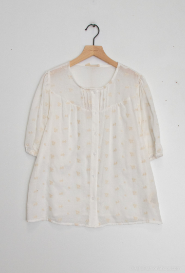Wholesaler Cherry Paris - Embroidered cotton shirt with EVON flower