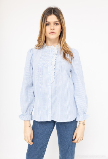 Mayorista Cherry Paris - Camisa de algodón a rayas con bordes bordados ingleses LAURYNE