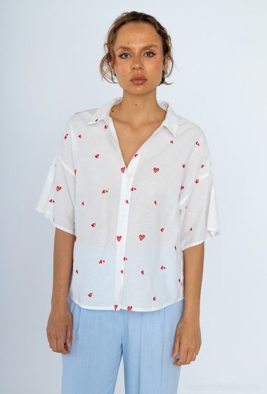 Wholesaler Cherry Paris - Oversized short-sleeved shirt with embroidered hearts JEANNICK