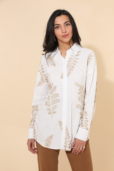 Wholesaler Cherry Paris - Plain embroidered mid-length shirt LYLIA
