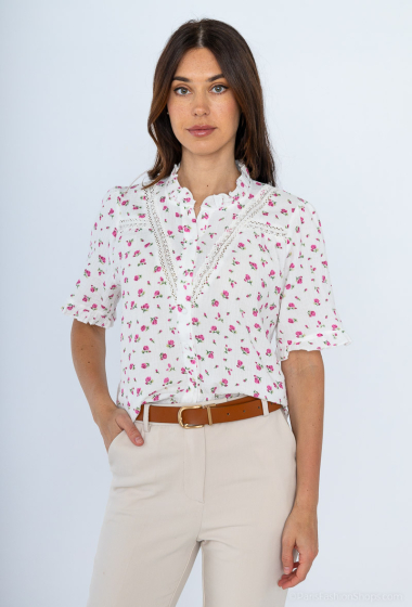 Wholesaler Cherry Paris - Floral cotton blouse with RAE lace