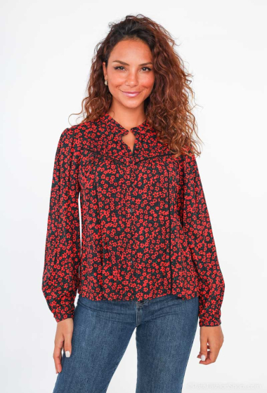 Wholesaler Cherry Paris - Floral print viscose blouse with stand-up collar HERVINE