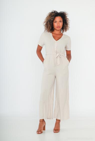 Wholesaler Cherry Paris - GENIA plain linen short-sleeved jumpsuit