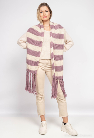Wholesaler Cherry Paris - Two-tone striped knit scarf with fringes