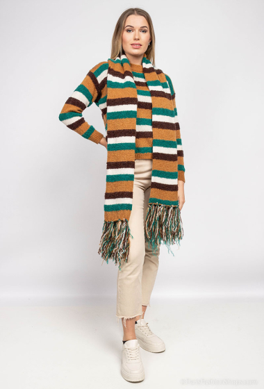 Wholesaler Cherry Paris - Tricolor striped knit scarf with fringes JANY