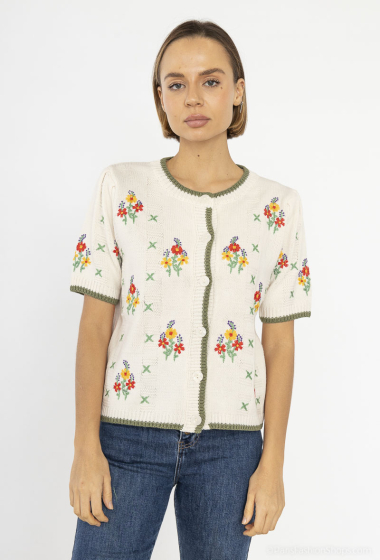 Wholesaler Cherry Paris - TERESA cardigan with colorful borders and flower embroidery