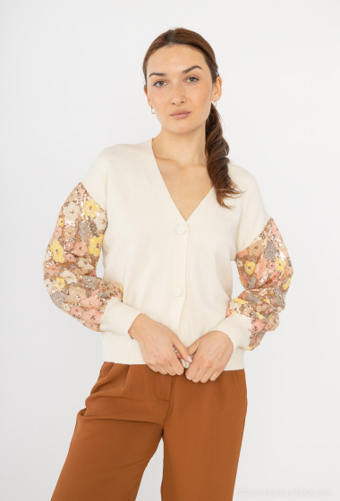Wholesaler Cherry Paris - Knitted vest with floral sequin FLORETTE