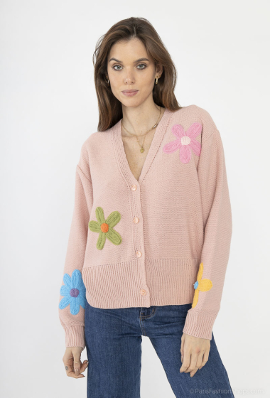 Wholesaler Cherry Paris - Cotton blend knit cardigan with flower appliqués PRUDY