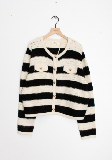 Wholesaler Cherry Paris - FRANNIE striped knit cardigan with heart-shaped buttons