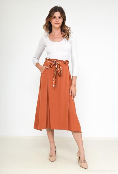 Wholesaler Cherry Paris - Long skirt in plain viscose and printed belt EVANNE