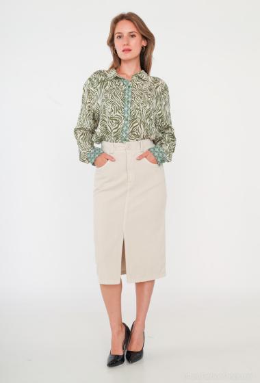 Wholesaler Cherry Paris - Mid-length skirt open in front in corduroy CRISPINE