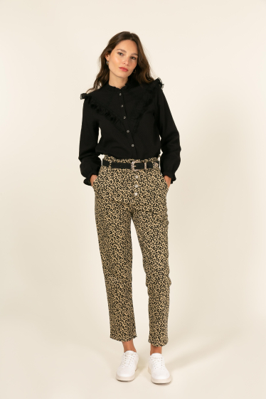 Grossiste Cherry Paris - Pantalon en coton imprimé léopard ESTEE