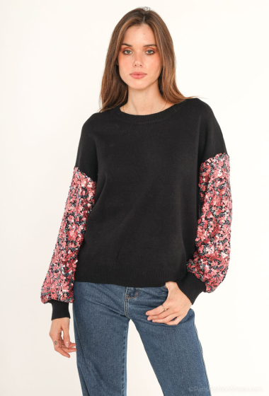 Wholesaler Cherry Paris - Knit sweater with multi-colored matte sequin sleeves MELVINA