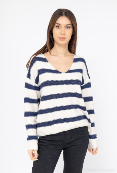 Wholesaler Cherry Paris - Striped sweater with sequin V-neck DELPHE