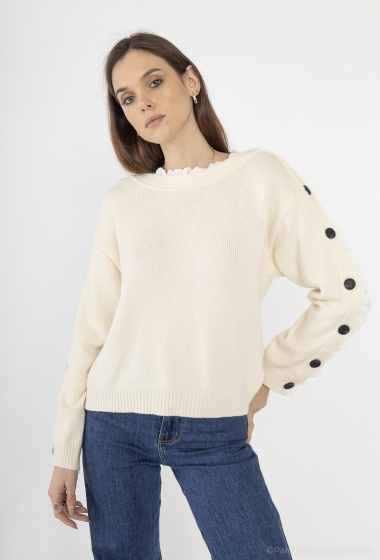 Wholesaler Cherry Paris - Sweater with buttoned edges and English embroidery ELLAURA