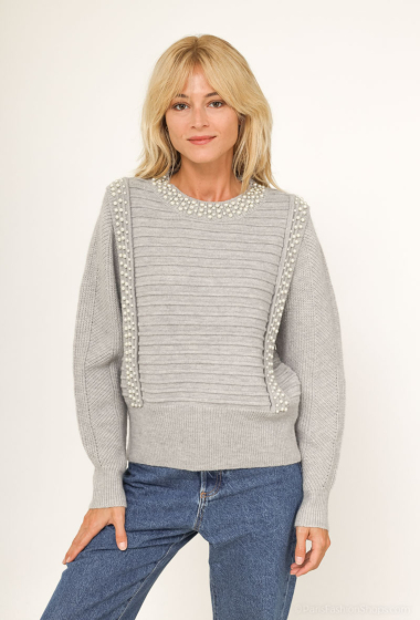Wholesaler Cherry Paris - Sweater with shoulder pads and pearl embroidery FLEURANCE