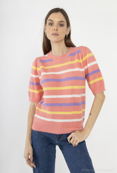 Wholesaler Cherry Paris - Sweater with colorful stripes short sleeves ROCCA
