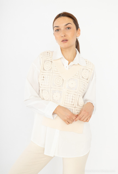 Grossiste Cherry Paris - Pull chemise deux en un avec maille macramé MILLY