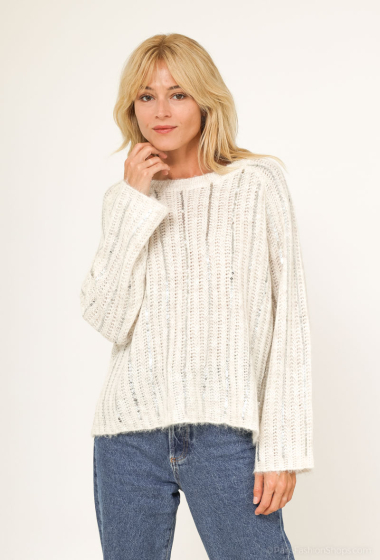 Wholesaler Cherry Paris - NOELLE round-neck sweater in fluffy knit and sequin embroidery