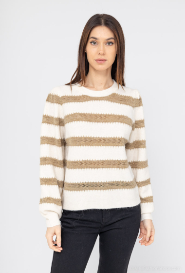 Wholesaler Cherry Paris - Round neck puff sleeve sweater with shiny stripes CAMERON