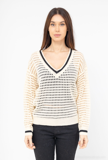 Wholesaler Cherry Paris - SERGIA openwork knit V-neck sweater