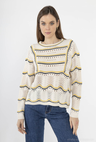 Wholesaler Cherry Paris - CLEMENCE striped cotton blend openwork knit sweater