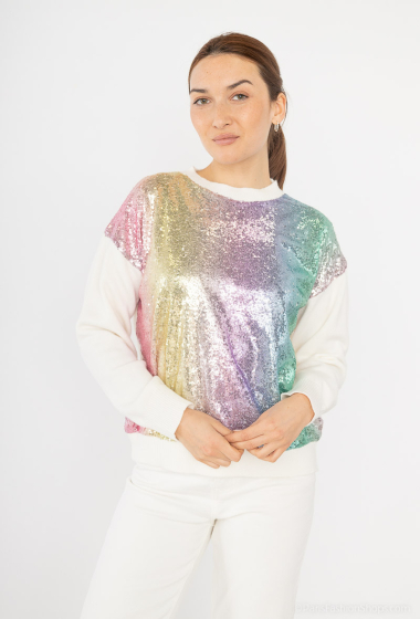 Wholesaler Cherry Paris - Round neck knit sweater with rainbow sequin TERENCE