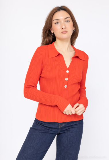 Wholesaler Cherry Paris - Ribbed knit sweater with collar and fancy buttons SANDY