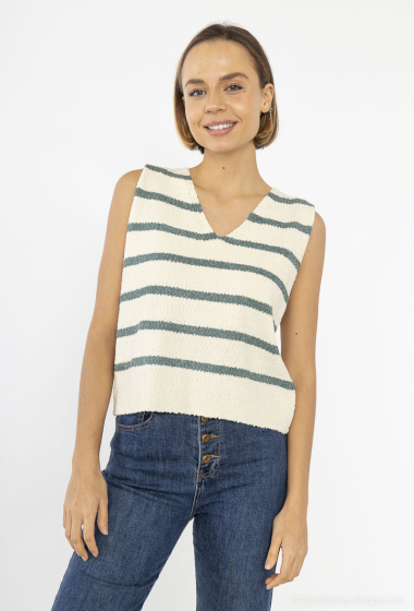 Wholesaler Cherry Paris - KENNY sleeveless striped cotton knit sweater