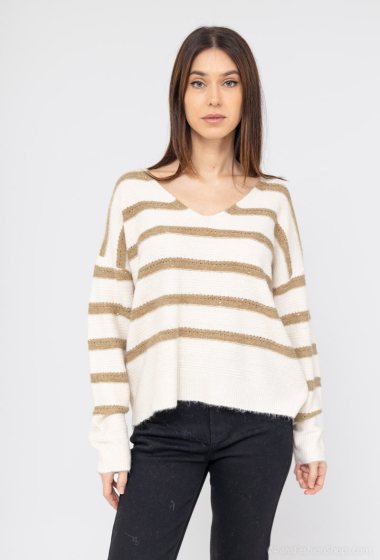 Wholesaler Cherry Paris - Soft knit sweater with stripes embroidered with sequins KAAT