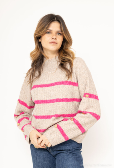 Wholesaler Cherry Paris - CINNIE Striped High Neck Cable Knit Sweater
