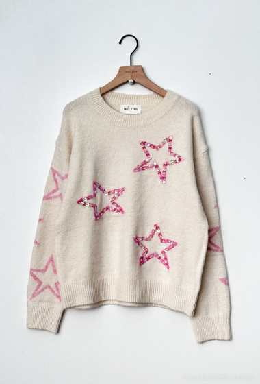 Wholesaler Cherry Paris - Plain knit sweater with embroidered sequin star TRANS