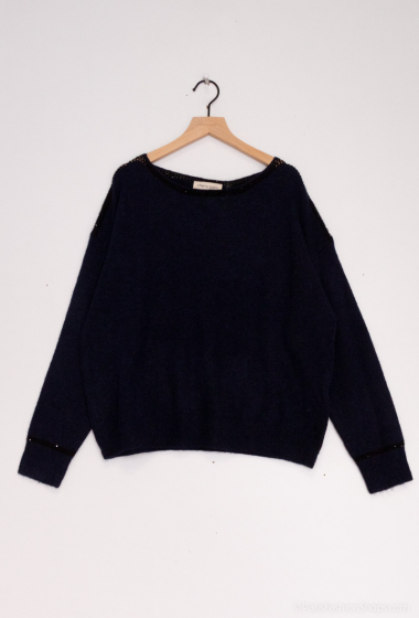 Wholesaler Cherry Paris - Boat neck plain knit sweater with lurex trim EMRYS