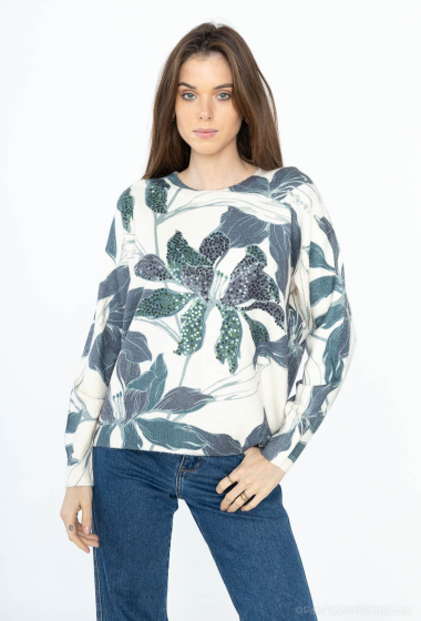 Wholesaler Cherry Paris - Round neck printed sweater with sequin ANETA