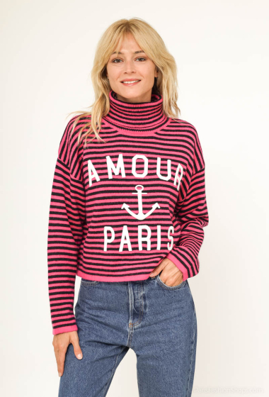 Wholesaler Cherry Paris - Striped sweater with turtleneck and MARCIE inscription